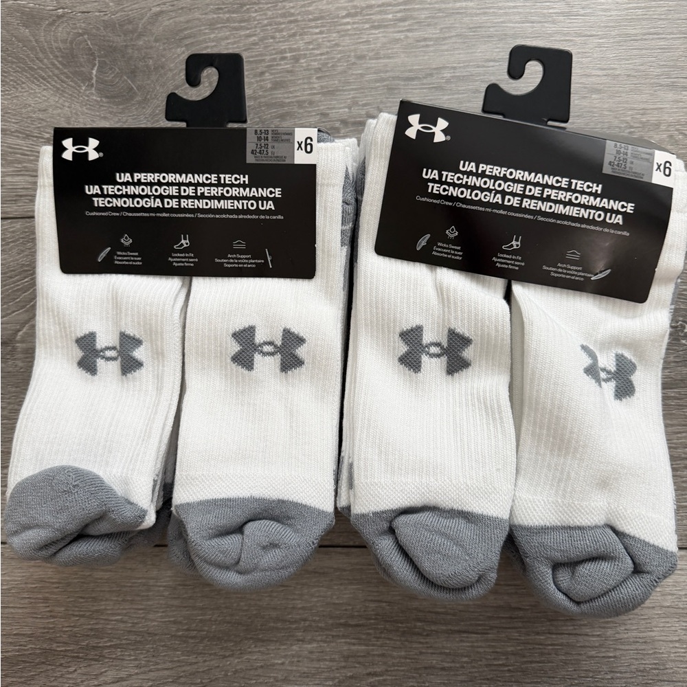 Under Armour Performance Tech 12 Pairs Crew Socks New With Tag Men’s Size Large